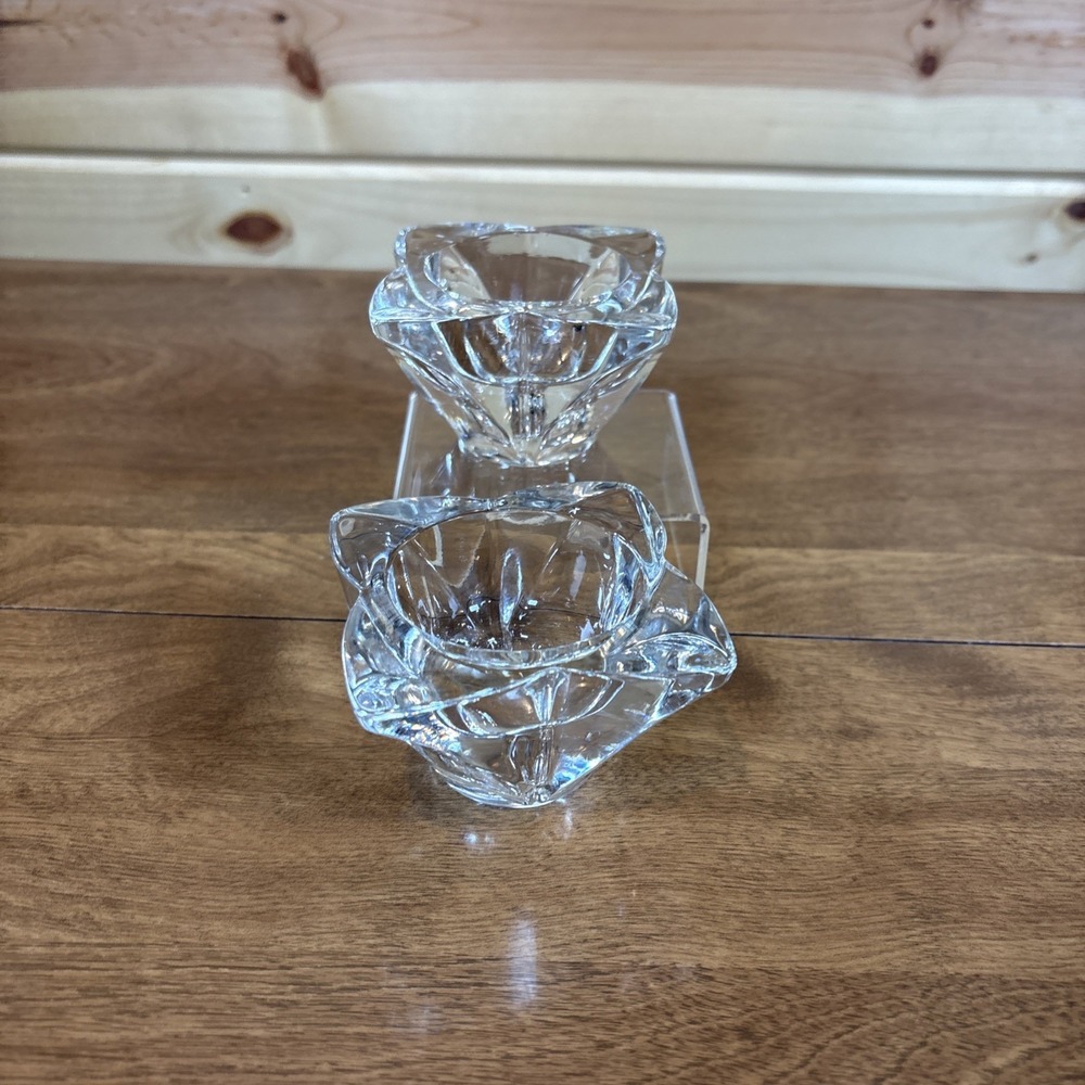 Vintage~Clear Glass Rose Votive Tea Light Candle Holders~Set of 2~Floral Design